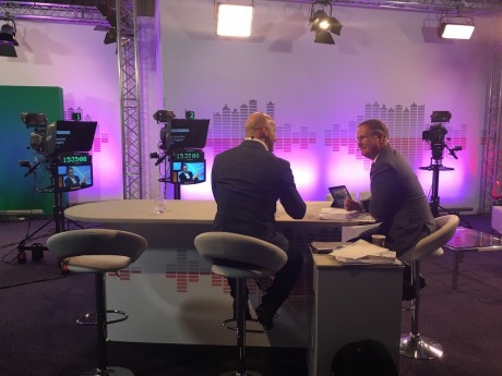he stand of the company, engaged in the television studio lighting